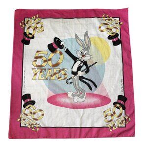 Bugs Bunny 50th Anniversary Pink & White Fabric Bandana 1989 Warner Bros Cartoon